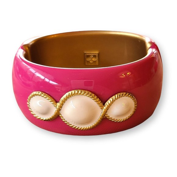 Hot Pink Clamper Bracelet with Pearlized Double-Infiity Motif - Picture 2 of 6